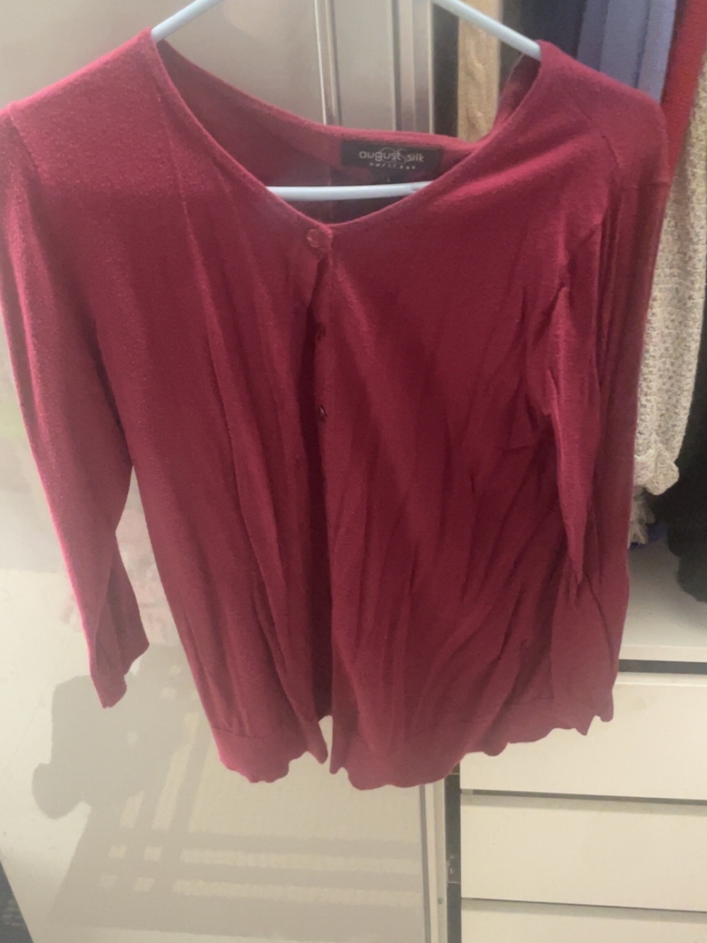 august silk deep red button-front cardigan